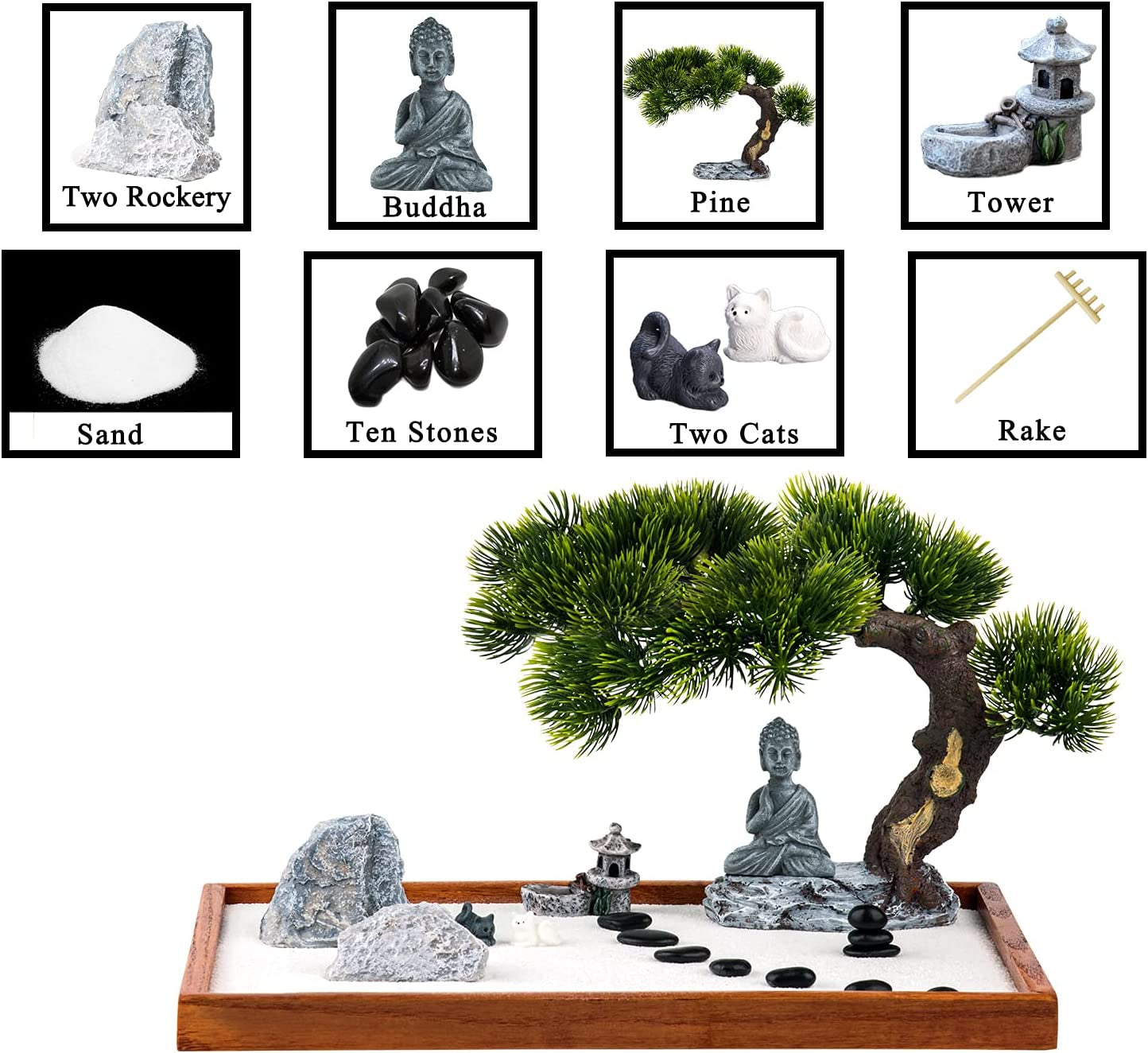 Zen Garden Kit for Desk – Mini Meditation Set with Buddha Accessories